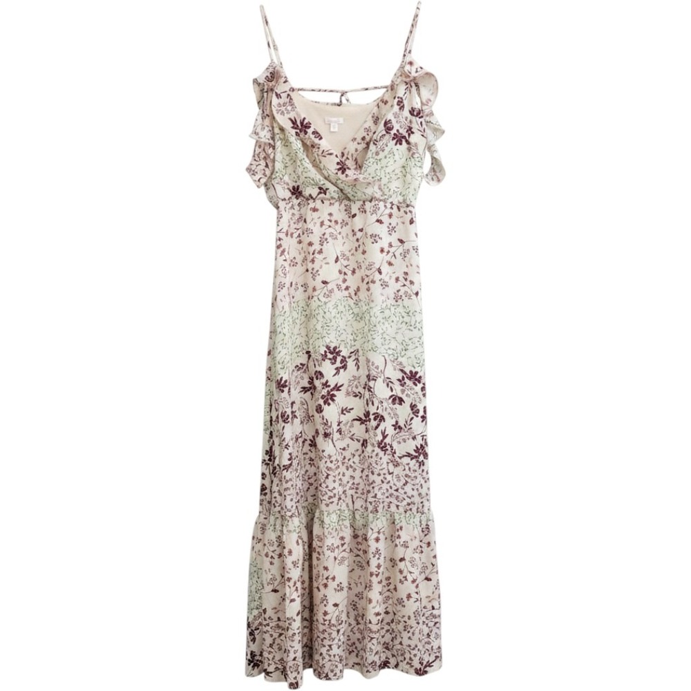 Xhilaration Womens Floral Cold Shoulder Maxi Dress XL Cream Burgundy F308222